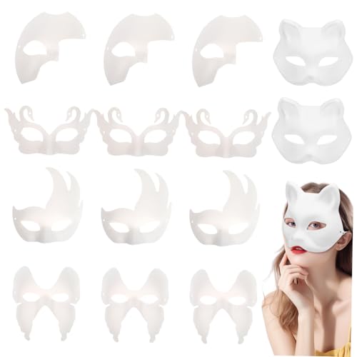 VILLCASE 15 Stück Papierpulp Masken für Kostümpartys Halloween und Karneval für Kreative Bastelprojekte und Gruppenaktivitäten von VILLCASE