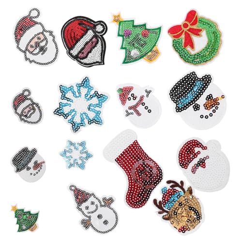 VILLCASE 15 Stück Teiliges Weihnachts Patch Set mit Funkelnden Pailletten Aufnäher für Kleidung Taschen und Diy Handwerk Weihnachtsdeko für Kreative Bastelprojekte und Festliche Anlässe von VILLCASE