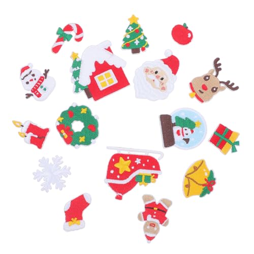 VILLCASE 16 Stück Teiliges Set Weihnachtsstoff Patches Santa Claus Schneemann und Tannenbaum Selbstklebende Gestickte Applikationen für Kleidung Hüte Jeans und Kreative Reparaturen von VILLCASE