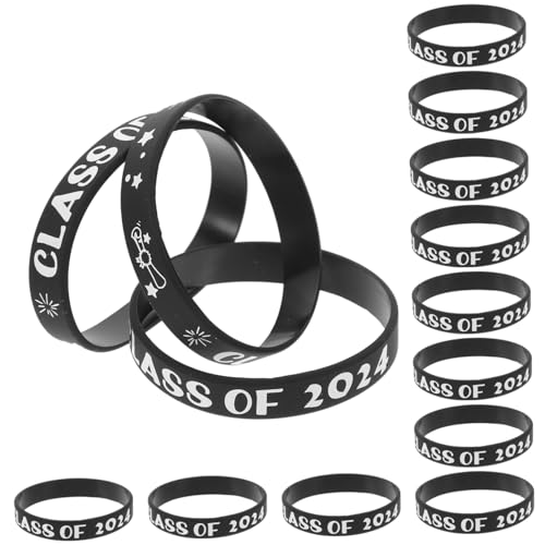 VILLCASE 1set Abschlussarmband Abschlusskappenaufkleber Party -armbänder Kinderarmband Armreif Abschlussfeier Silikonarmband Zum Abschluss Partyangebot Der Klasse 2024 Kieselgel Black 50pcs von VILLCASE