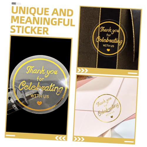 VILLCASE 2 Rollen Dankeschön Aufkleber Transparent Rund Goldfolie Selbstklebend Reißfest Verpackungsetiketten für Geschäft Geschenkverpackung Kleine Aufkleber zum Versiegeln und Dekorieren von VILLCASE