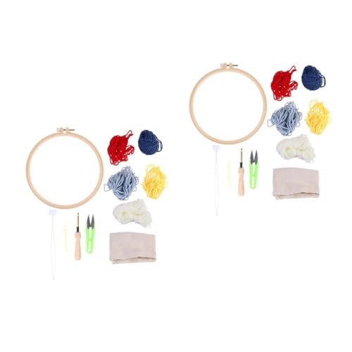 VILLCASE 2 Sätze Diy Punch Stickerei Set für Rundes Materialpaket mit Holzgriff Nadel und Buntem Garn für Kreative Heimprojekte Lighthouse Muster von VILLCASE