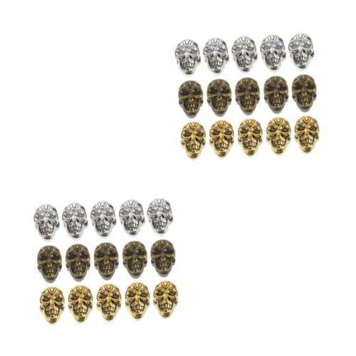 VILLCASE 2 Sätze Schädelperlen Pendel Halskette Skelett-anhänger Halloween Perlen Für Armbänder Skelettring Dekoration Gotischer Schädeldekor Skelette Schmuck Zubehör Legierung 60 Stück * 2 von VILLCASE