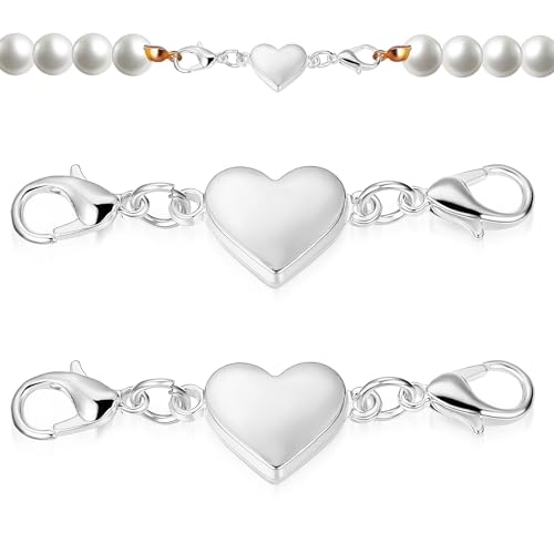 VILLCASE 2 Stück Herz Magnetverschluss Kette - 925 Silber Magnetische HalskettenverschlüSse mit Karabinerverschluss, Verstellbare Magnetische Verschluss für Armbänder und Ketten, DIY Schmuckherstellu VILLCASE 2 Stück Herz Magnetverschluss Kette - 925 Silber Magnetische HalskettenverschlüSse mit Karabinerverschluss, Verstellbare Magnetische Verschluss für Armbänder und Ketten, DIY Schmuckherstellu von VILLCASE