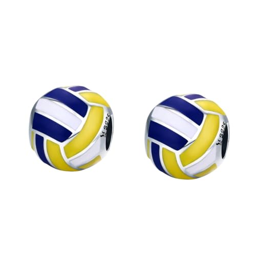 VILLCASE 2 Stück Volleyball Perle Diy Schmuckzubehör Kreative Lose Perlen Weiß Gelb und Blau für Armbänder und Dekoration Hochwertige Langlebige Diy Perlen für Designs von VILLCASE