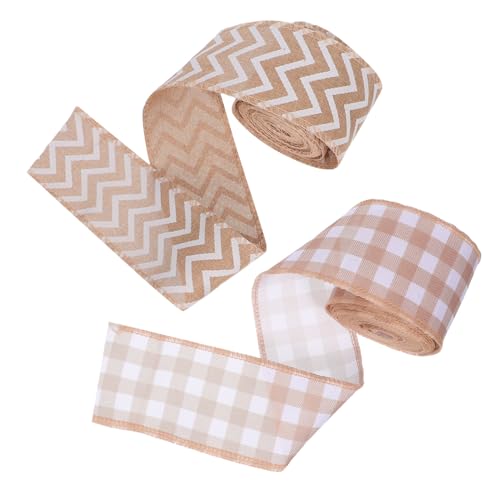 VILLCASE 2 Stück Weihnachtsdekor Stoffband Jute Stil für Kranz Geschenkverpackung Diy Projekte Rustikales Plaid Design für Festliche Dekorationen VILLCASE 2 Stück Weihnachtsdekor Stoffband Jute Stil für Kranz Geschenkverpackung Diy Projekte Rustikales Plaid Design für Festliche Dekorationen von VILLCASE