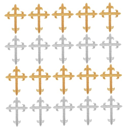 VILLCASE 20 Stück Teiliges Besticktes Kreuz Bügelbild mit Goldenen und Silbernen Pailletten Waschbeständige Applikationen für DIY Kleidung Jacken Rucksäcke Jeans zur Kreativen Dekoration von VILLCASE