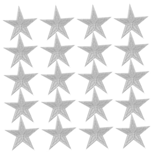VILLCASE 20 Stück Teiliges Fünf Punkte Aufbügler Stern Applikationen Bestickte Silberne Bügel Patches zum Aufnähen für DIY Kleidung Rucksack Hut Jacke Langlebig und Farbecht von VILLCASE