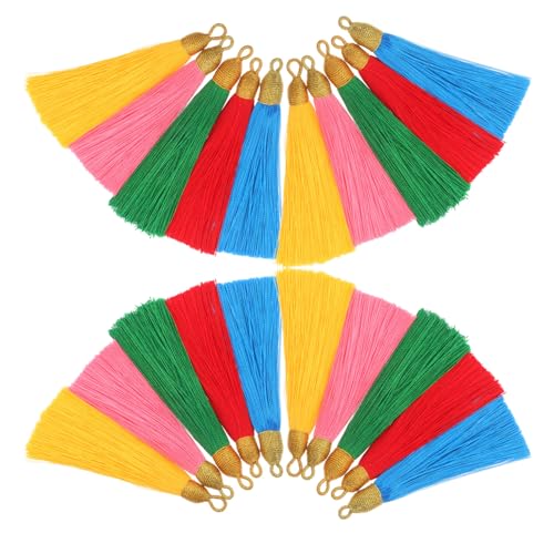 VILLCASE 20 Stück Teiliges Polyester Quasten Goldfaden Tassels für Schmuckherstellung DIY Anhänger Schlüsselanhänger Buchzeichen Bunte Fransen Zubehör für Taschen und Bastelarbeiten von VILLCASE
