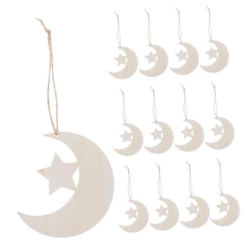 VILLCASE 20 Stück Unlackierte Holz Mond und Sternformen Blanko Holzstücke für Diy Bastelprojekte Dekoration mit Schnur für Babyzimmer und Veranstaltungen von VILLCASE