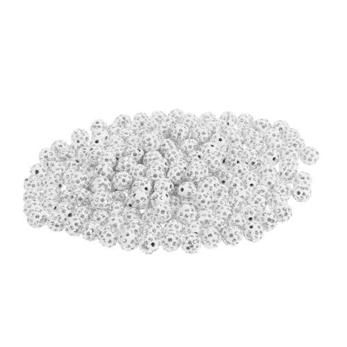 VILLCASE 200 Stück Weiße Shiny Disco Clay Beads für DIY Armbänder Schmuckherstellung Runde Strass Baseball Perlen für Halsketten Ohrringe Langlebige Handarbeitsperlen von VILLCASE