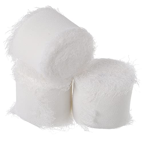 VILLCASE 3 Rollen Fransen Chiffonband Elfenbeinfarbenes Dekoratives Geschenkband mit Ausgefransten Kanten Leichtes Geschmeidiges Stoffband für Hochzeitsdeko Einladungen Blumensträuße und von VILLCASE