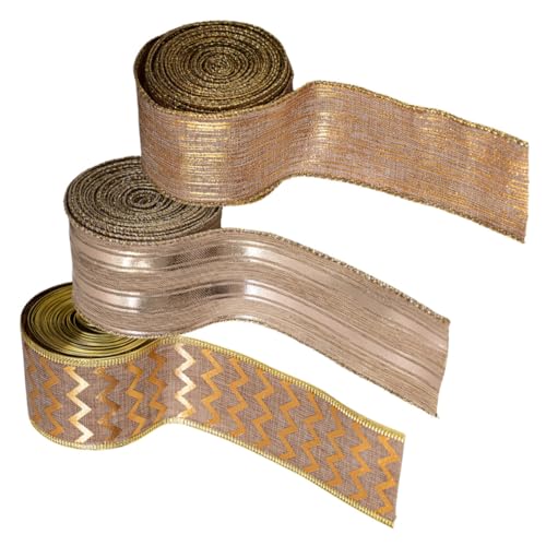 VILLCASE 3 Rollen Weihnachtsband Ripsband Für Schleifen Sackleinen Stoffband Sackleinenband Zum Verpacken Bänder Zum Basteln Bänder Für Weihnachtskränze Feiertags Bastelband von VILLCASE