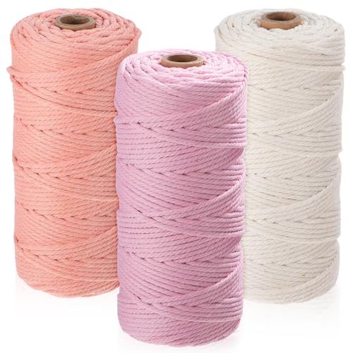 VILLCASE 3 Stück Makramee Garn 3mm, Buntes Baumwollgarn Natur Makramee Schnur Macrame Cord Makramee Kordel für Anfänger, Häkelgarn, Strickgarn, DIY Bastelgarn (Beige, Hellrosa, Lederrosa) VILLCASE 3 Stück Makramee Garn 3mm, Buntes Baumwollgarn Natur Makramee Schnur Macrame Cord Makramee Kordel für Anfänger, Häkelgarn, Strickgarn, DIY Bastelgarn (Beige, Hellrosa, Lederrosa) von VILLCASE