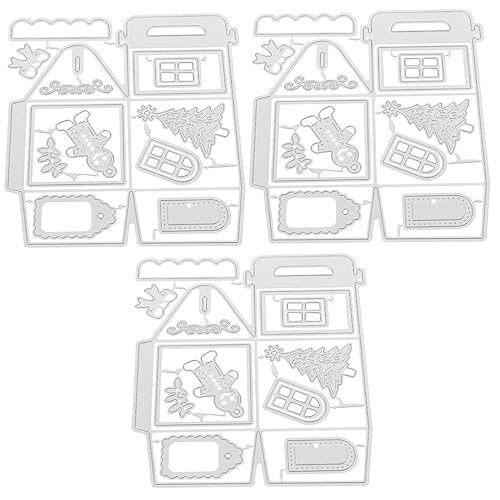 VILLCASE 3 Stück Weihnachtsbox sterben cutter messser goldhochzeit Albumdekoration gestanzte Schablone den Schnitt machen Stirbt Stanzformen Weihnachtsstanzungen Kohlenstoffstahl Silver von VILLCASE