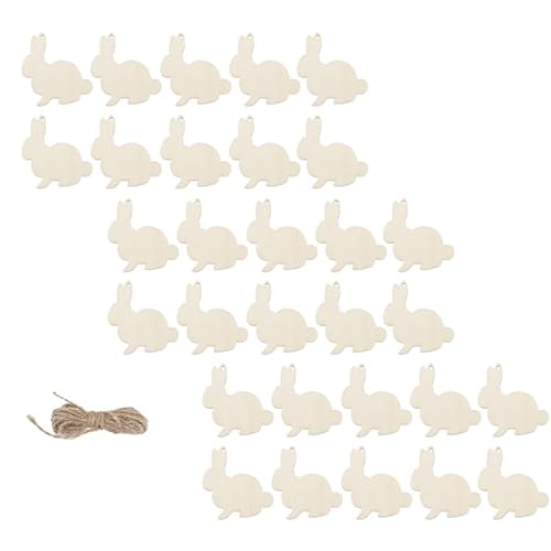 VILLCASE 30 Stück Ostern Holzanhänger, Osterschmuck aus Holz zum Aufhängen, Osterhasen-Deko zum Aufhängen, Holzostereier zum Bemalen für Hausdekorationen von VILLCASE