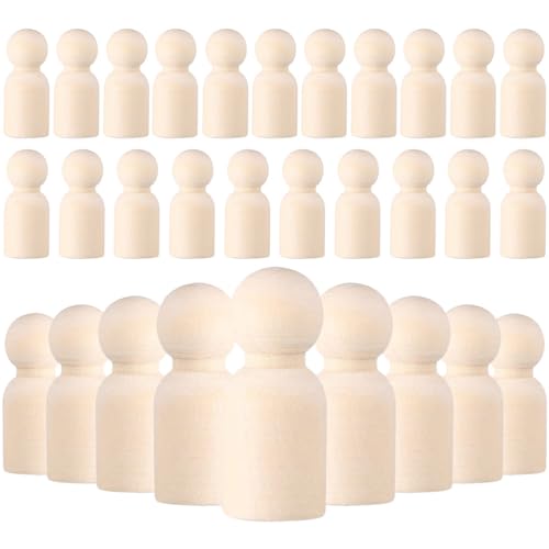 VILLCASE 30 Stück Holzfiguren zum Bemalen, Kleine Holzmännchen Unvollendete Holzfigur Holzengel Puppen Holzpuppen Puppe Dekorative Nägel Leere Holzpflock-Puppe Unvollendete Holzpflock-Puppen von VILLCASE