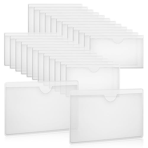 VILLCASE 36 Stück Etikettenhalter Selbstklebend, 10x6cm Transparent Selbstklebend Visitenkarten Taschen, Visitenkartenhüllen PVC Etiketten Selbstklebend Beschriftungsfenster mit Öffnung Oben von VILLCASE