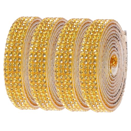 VILLCASE 4 Rollen Selbstklebendes Strassband Reihig Breit Rolle Glitzernde Deko für Geschenkverpackung Kleidung Schmuck Basteln DIY Handwerk von VILLCASE