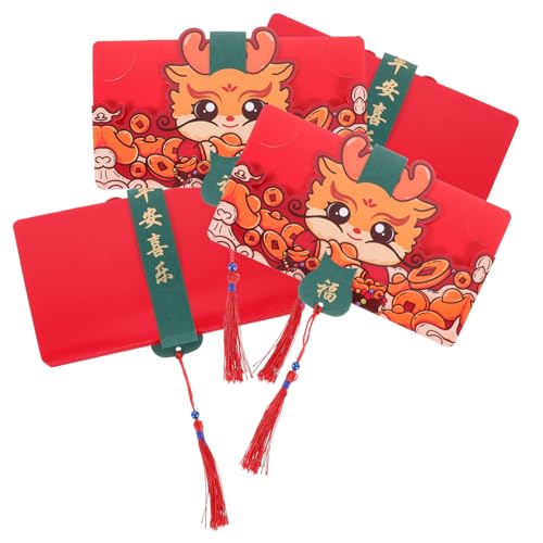 VILLCASE 4 Stück Cartoon-rote Umschlagtasche Rote Tasche Rotes Paket im Drachenstil China Party Fans chinesische neujahrsumschläge Geldbeutel im chinesischen Stil Geldumschläge Papier von VILLCASE