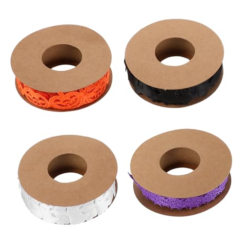 VILLCASE 4 Stück Halloween Dekoratives Band Set mit Fledermaus Kürbis Geist Motiven Prägung für Geschenkverpackung Bastelband für DIY Kranz und Partydeko Vielseitiges Spooky Geschenkband VILLCASE 4 Stück Halloween Dekoratives Band Set mit Fledermaus Kürbis Geist Motiven Prägung für Geschenkverpackung Bastelband für DIY Kranz und Partydeko Vielseitiges Spooky Geschenkband von VILLCASE