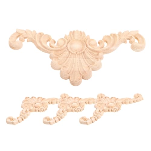 VILLCASE 4 Stück Holzapplikationen für Möbel Geschnitzte Blumenornamente Vintage Holz Dekoration für Möbel Schränke und Betten Langlebig und von VILLCASE