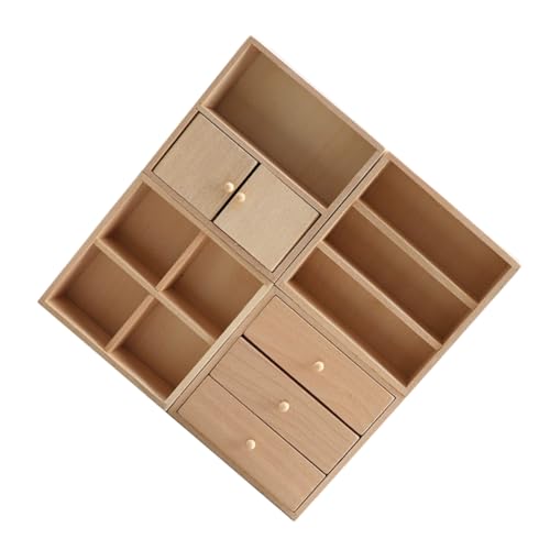 VILLCASE 4 Stück Mini-möbel Puppenhaus Wohnzimmer Möbel Figurenschrank Miniatur -lagerschrank Möbeldekoration Selber Machen Miniaturmodellmöbel Minischrank Für Puppenhaus Holz Beige von VILLCASE
