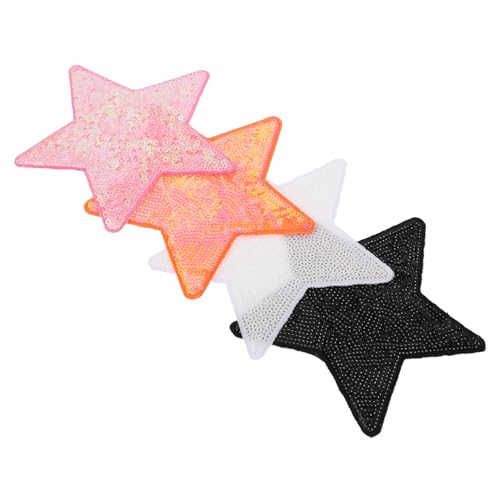 VILLCASE 4 Stück Stern Patches mit Pailletten Selbstklebende Applikationen für Kleidung Hüte und Taschen Glitzernde Stern Aufnäher für Diy und Bekleidungsdekoration Weiß Orange und Schwarz von VILLCASE