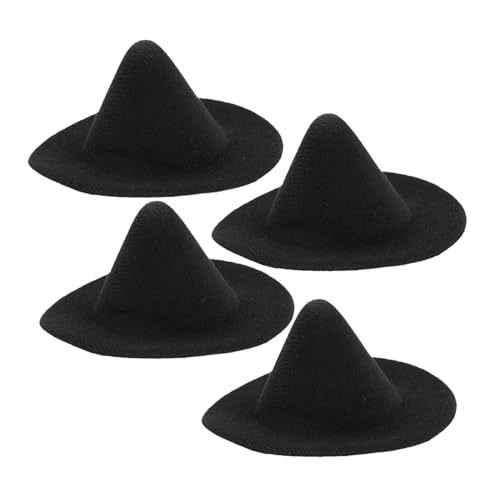 VILLCASE 4 Stück Teiliges Mini Hexenhüte Schwarz für DIY Basteln Halloween Deko Wiederverwendbar Niedlich Vielseitig als Puppenhaus Zubehör Flaschendeckel Tortendeko von VILLCASE