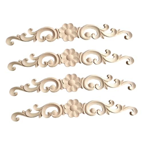 VILLCASE 4 Stück Unlackierte Möbeldekoration mit Floralen Motiven Holzverzierungen für Schranktüren und Möbelstücke von VILLCASE