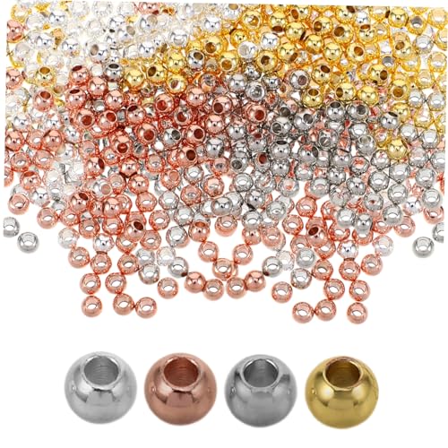 VILLCASE 400 Stück Metall Runde Spacer Perlen Mix Farbverlauf Gold Weißgold Roségold Silber DIY Schmuckherstellung für Armbänder Halsketten Ohrringe Zubehör von VILLCASE