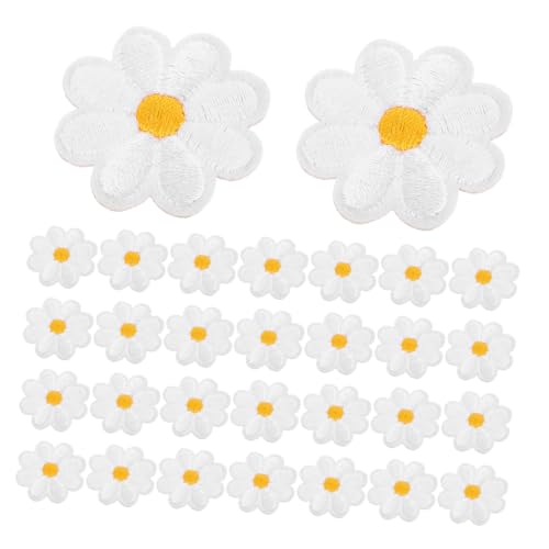 VILLCASE 50 Stück Kleine Weiße Blumen Aufnäher zum Aufnähen Bestickte Blumen Patches für Jeans Jacken Taschen DIY Textil Dekoration und Reparatur von VILLCASE