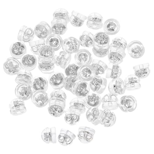 VILLCASE 50 Stück Teiliges Silberfarbene Silikon Ohrstecker-stopper für Dünne Stifte Rutschfeste Ohrstecker-rückseiten Sichere Ersatzteile für Damen und Herren Hamburger-form Kompatibel mit von VILLCASE