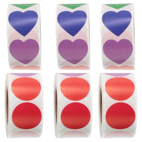 VILLCASE 6 Rollen Herzförmige Aufkleber Selbstklebende Diy Sticker für Scrapbooking und Dekoration pro Rolle Vielseitige Anwendung für Valentinstag und von VILLCASE