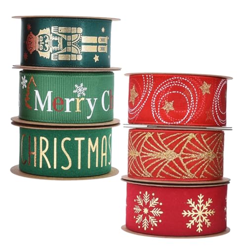 VILLCASE 6 Rollen Weihnachtsbänder Breit Robuste Goldfolienverzierte Geschenkband-sets für Festliche Diy-basteleien Schleifen Kränze Verpackungen und Weihnachtsdekorationen VILLCASE 6 Rollen Weihnachtsbänder Breit Robuste Goldfolienverzierte Geschenkband-sets für Festliche Diy-basteleien Schleifen Kränze Verpackungen und Weihnachtsdekorationen von VILLCASE