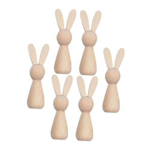 VILLCASE 6 Stück Kaninchen aus Holz Hasenausschnitt aus Holz Osterdekorationsfigur unfertige Ostereier unfertiger Holzhase Osterausschnitte ostern hausdekorationen Osterhasen-Statue Beige von VILLCASE