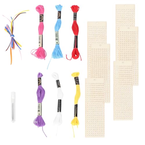 VILLCASE 6 Stück Teiliges Holz Kreuzstich Set für Diy Lesezeichen Handgemachtes Bastelkit mit Langen Fäden für Kreative und Weihnachtsdekorationen Zufällige Farbe von VILLCASE