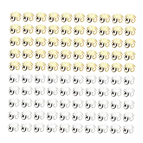 VILLCASE 600 Stück Distanzkappen kreativität kreativekraft craft Halskette Bastelblumen-Abstandshalter Schmuck anhänger zubehör Perlenkappen Endkappen aus Metall sechs Farben Blumenperlen von VILLCASE