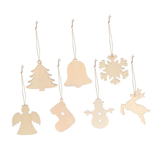 VILLCASE 70 Stück Holzspäne weihnachtliche hängende dekorationen Weihnachten Mini feenhafte Partydekorationen scheckheft scrapbbok Weihnachtsanhänger aus Holz Weihnachtsdekoration hölzern von VILLCASE