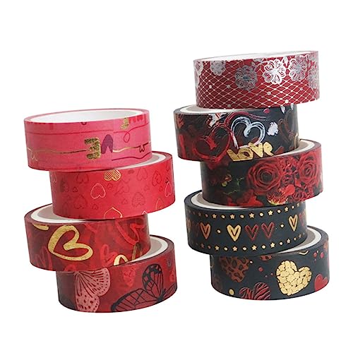 VILLCASE 9 Rollen Liebe und Klebeband scrapbooking zubehör wohnungseinrichtung valentinsdekoration Valentinsgrüße Herz-Scrapbook-Dekoration hochzeitsdeko Washi-Tape Planerband Papier rot von VILLCASE