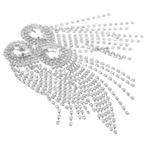 VILLCASE Europäischer Diamantanzug Mode Schulter Epaulette Quaste Abzeichen Anzug Zubehör Quasten Dekorationen Quaste Schulter Strass Quasten Kostüme Epauletten Silber Strass von VILLCASE
