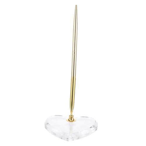 VILLCASE Goldener Kugelschreiber mit Acryl-herzständer Elegante Unterschrift Kugelschreiberset für Hochzeit Jubiläum Verlobung Gästebuch Reibungsloses Schreiben Stilvolles Andenken von VILLCASE