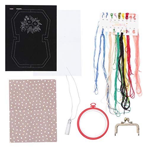 VILLCASE Handgemachte Stickerei Tasche für Anfänger Diy Stickset mit Blumenmuster Schwarzes Stoffdesign für Zuhause Langlebig und Sicher für Kreative Diy Projekte Zufällige von VILLCASE