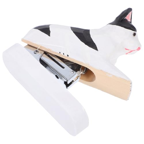 VILLCASE Holz Tier Mini Hefter Niedlicher Katzen Hefter für Schreibtisch Handgeschnitzte Holzschnitzerei Kreatives Bürozubehör für Schule und Zuhause von VILLCASE