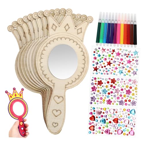 VILLCASE Holzspiegel Bastelset für Teilig mit Aquarellstiften und Strassaufklebern DIY Holzhandspiegel zum Bemalen Prinzessin Thema Malset für Kindergeburtstag und VILLCASE Holzspiegel Bastelset für Teilig mit Aquarellstiften und Strassaufklebern DIY Holzhandspiegel zum Bemalen Prinzessin Thema Malset für Kindergeburtstag und von VILLCASE