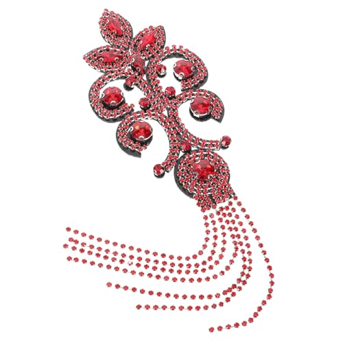 VILLCASE Retro dekorative Schulterstempel Kostüm Schulterklappen Damen Accessoires Kleidung liefert Schulter DIY Epauletten Schulterklappen mit Quastenkette Schulterschmuck Strasssteine rot von VILLCASE