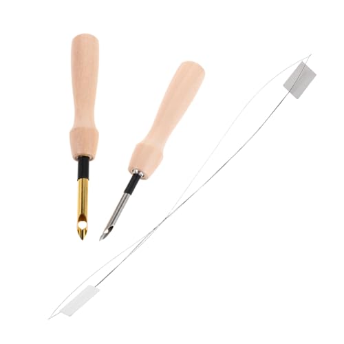 VILLCASE Teiliges Sticknadeln mit Holzgriff Ergonomisch für Langes Nähen Inkl Fädelhilfen und Kleiner Goldener Kupferstift Vielseitig für Baumwolle Leinen DIY Handarbeiten Applikationen von VILLCASE