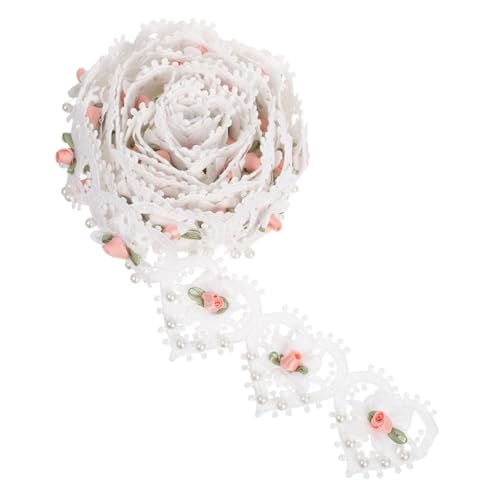 VILLCASE Vintage Weiße Spitzenbordüre mit Imitationsperlen und Blumenstickerei Besticktes Spitzenband für Brautkleider Hüte Diy-näharbeiten und Festliche Dekoration von VILLCASE