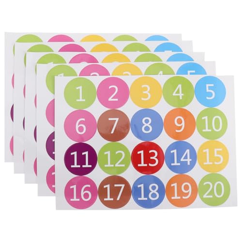 VILLCASE 5 Blatt Nummer Zahlen Aufkleber 1-20, Bunte Runde Nummern Aufkleber, Number Stickers für Büros Schließfächerheim Klassifikation VILLCASE 5 Blatt Nummer Zahlen Aufkleber 1-20, Bunte Runde Nummern Aufkleber, Number Stickers für Büros Schließfächerheim Klassifikation von VILLCASE