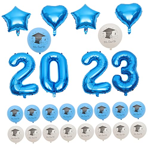 VILLFUL 1 Satz 2023 Abschlussballons herzlichen glückwunsch grad luftballons Partyballons Blau weiße Luftballons Zahlenballons Abschlussbanner Grad Mütze Girlande Aluminiumfolie Requisiten von VILLFUL